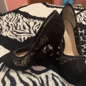 Call It Spring Black Lace High Heels Size 6.5
